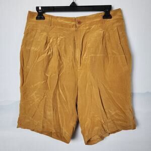 Vintage Avati 100% Pure Silk Mustard Yellow Bermuda Shorts | Women's Medium
